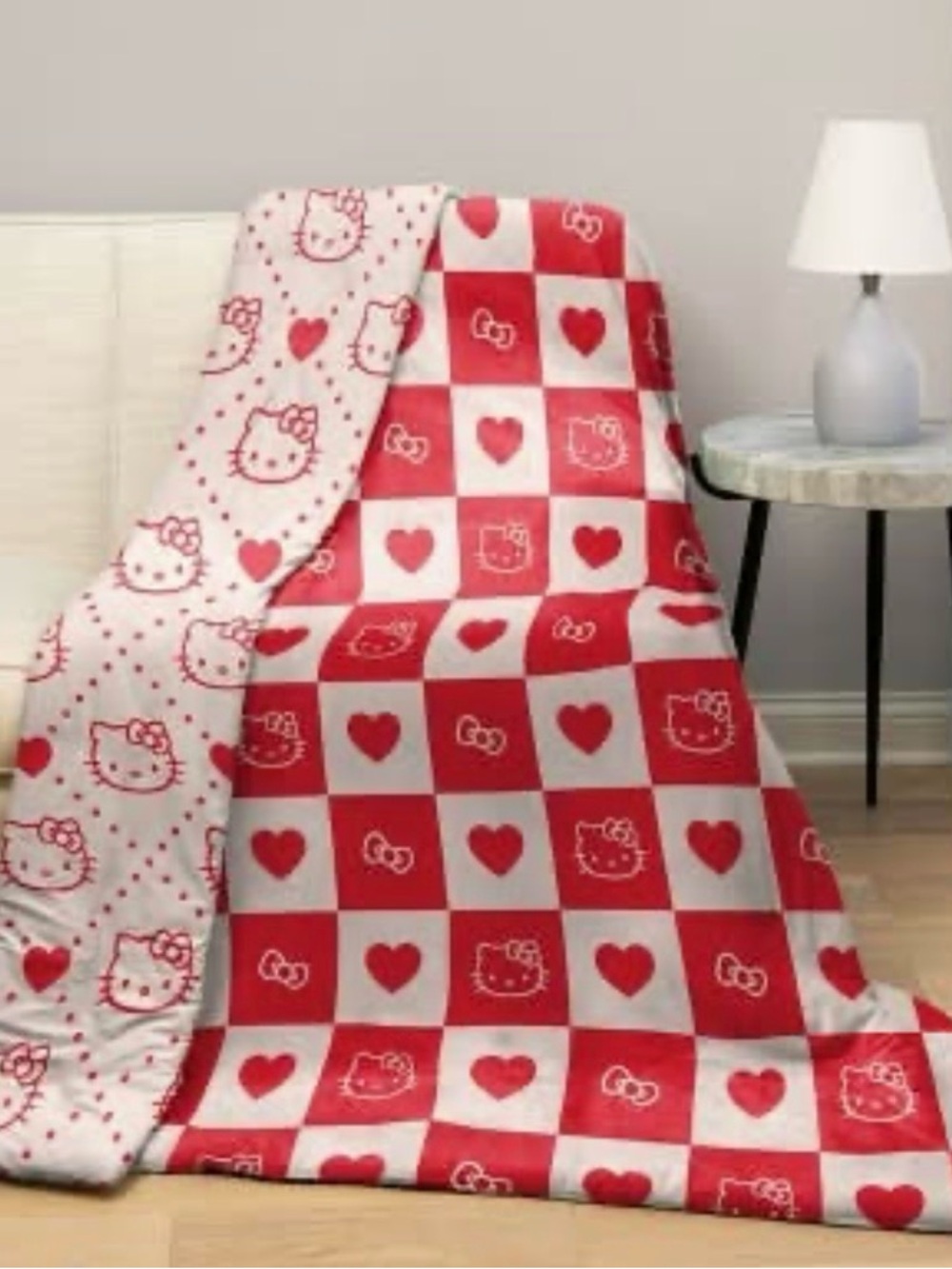 Sanrio Hello Kitty Serenity Comfort Reversible Red/White Plush Throw Blanket NWT